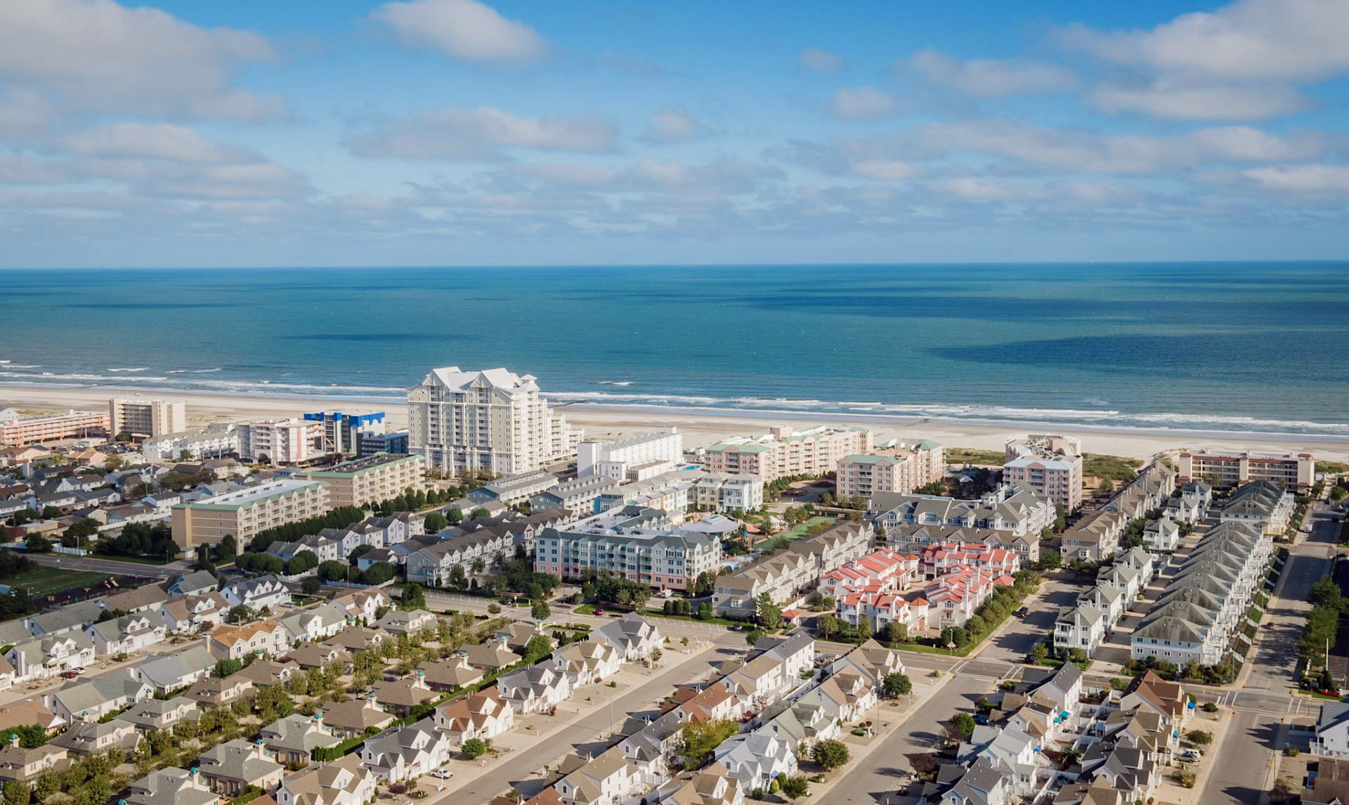 Wildwoods, New Jersey beach and boardwalk at sunset